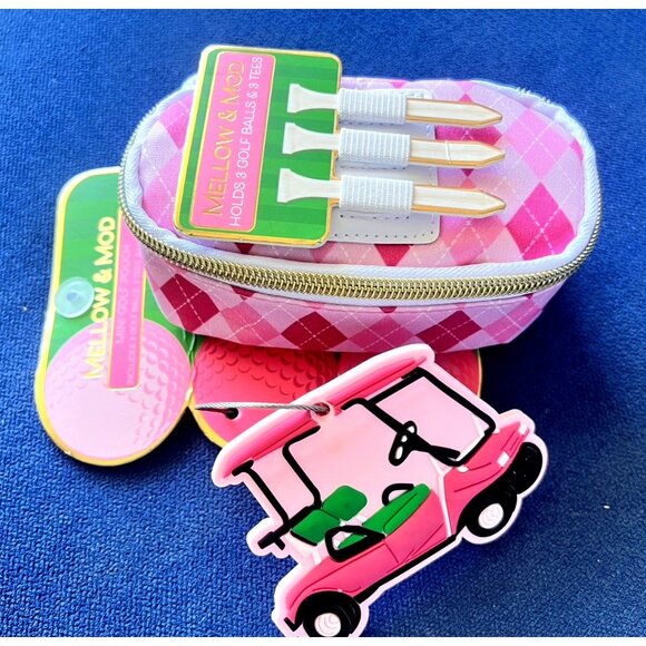 Pink Mini GOLF Pouch Bag Set Tag 3 Balls +Tees Golfer Gift Mellow & Mod Sports - Picture 2 of 8
